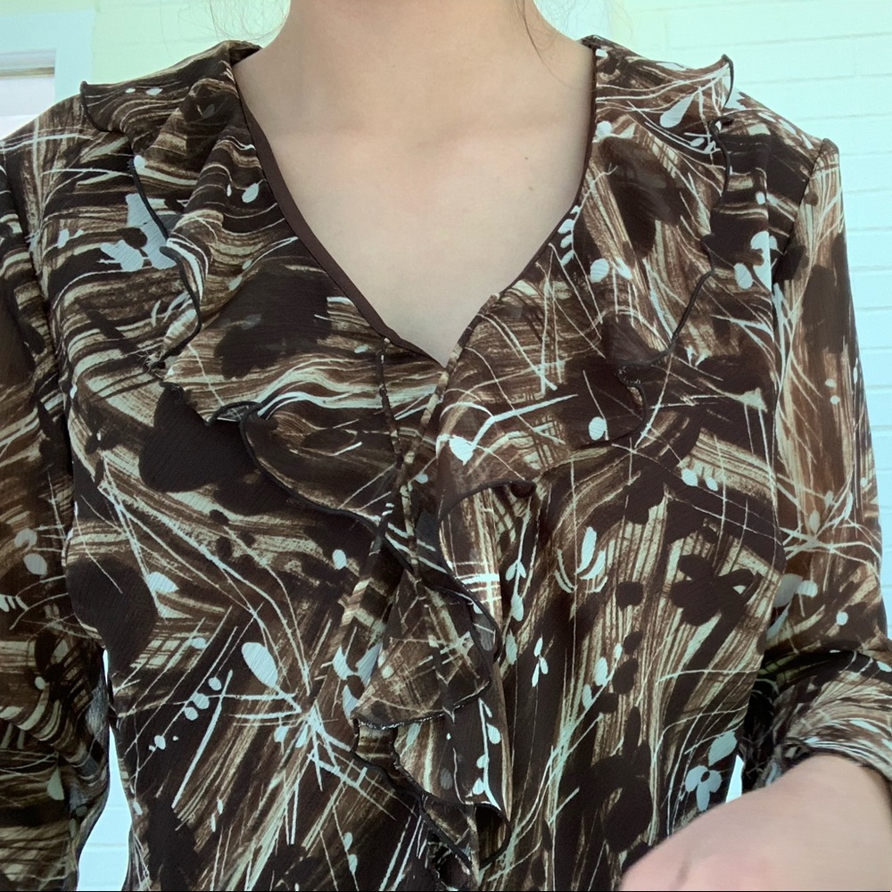 Floral Brown Ruffle Patterned Blouse - Picture 4 of 7